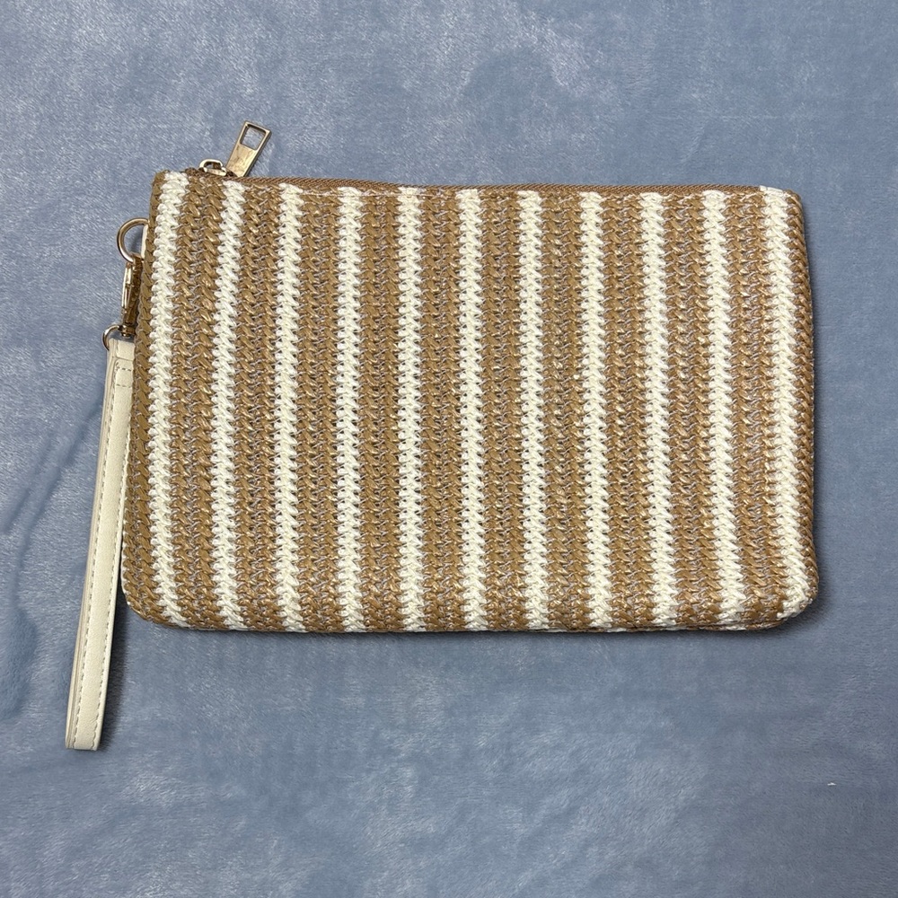 Madison West Tan and Cream Striped Wristlet